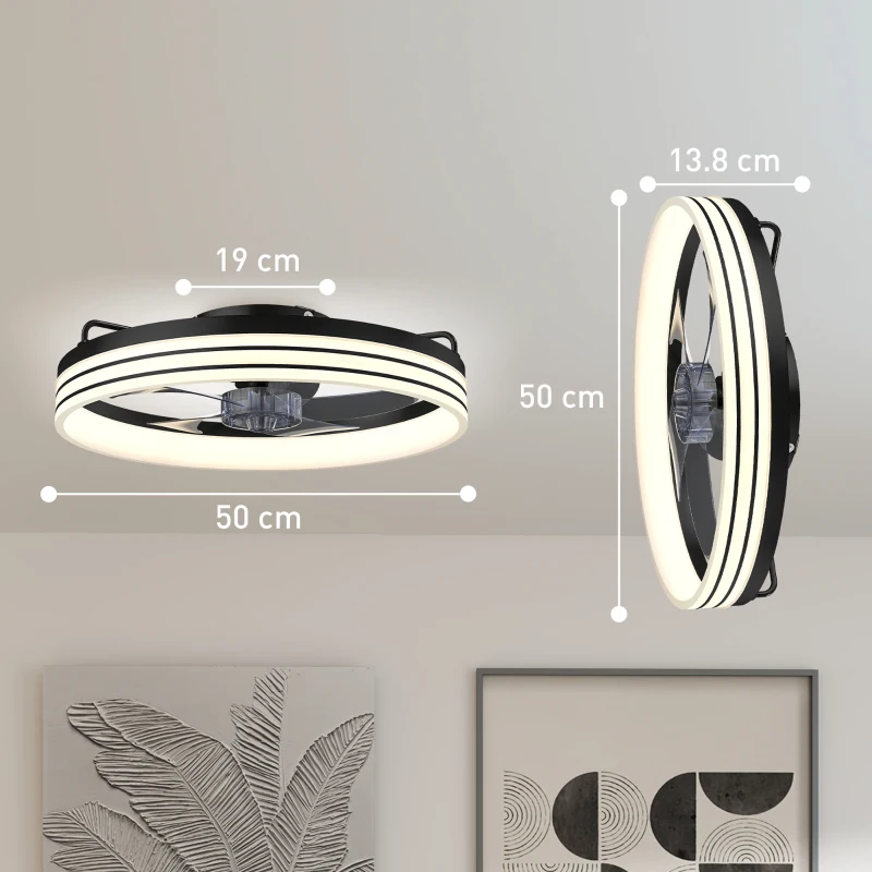HOMCOM Ceiling Fans with Lights and Remote & App Control, 50cm LED Ceiling Fan Light with 3 Colour Temperatures, 6 Speed, Black