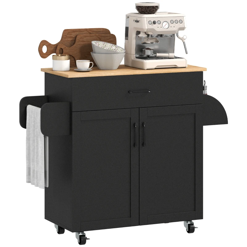 HOMCOM Dessert îlot de cuisine multi-rangements tiroirs placard 2 portes avec étagère réglable 105 x 36 x 85 cm noir