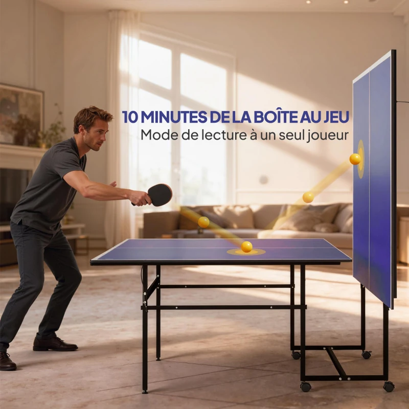 SPORTNOW Table de tennis de table ping-pong pliable compacte 4 roulettes pour intérieur 274L x 152,5l x 75,5H cm