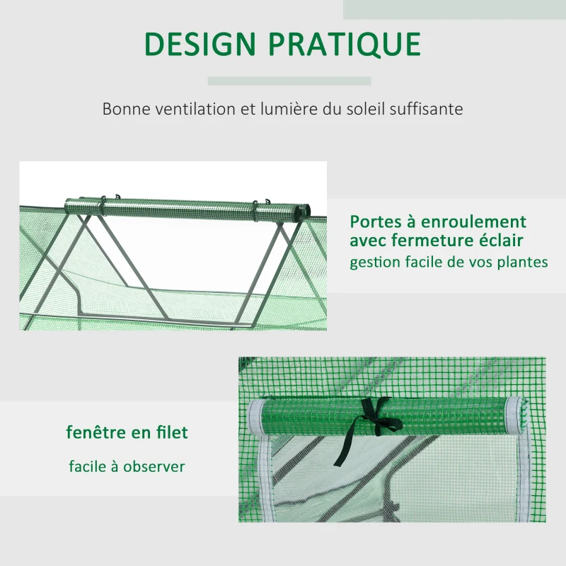 Outsunny Mini serre de jardin mini serre tunnel 180x140x80cm toit pointu acier PE haute densité 140 g/m² 2 grandes fenêtres vert foncé