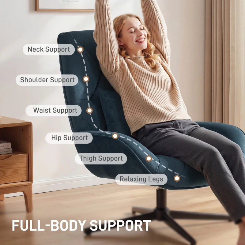 HOMCOM Accent Chair, Chenille Upholstered Swivel Armchair with Lumbar Pillow, High Back, Deep Seat and Metal Legs, Dark Green