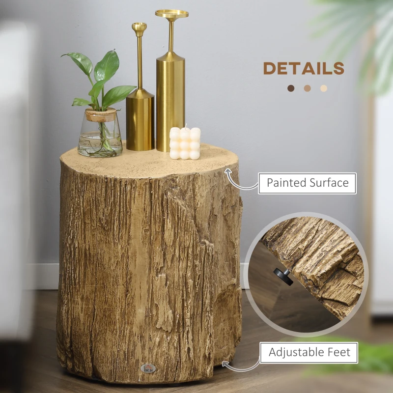 HOMCOM Tree Stump End Table, Round Concrete Side Table for Indoor and Outdoor Use, Natural Wood Effect