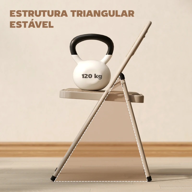HOMCOM Conjunto de 2 Cadeiras Dobráveis com Encosto e Estrutura de Aço para Sala de Estar escritório Estúdio 45x46x78 cm Bege