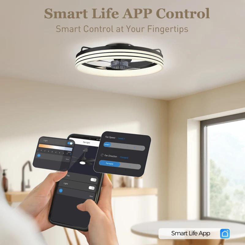 HOMCOM Ceiling Fans with Lights and Remote & App Control, 50cm LED Ceiling Fan Light with 3 Colour Temperatures, 6 Speed, Black