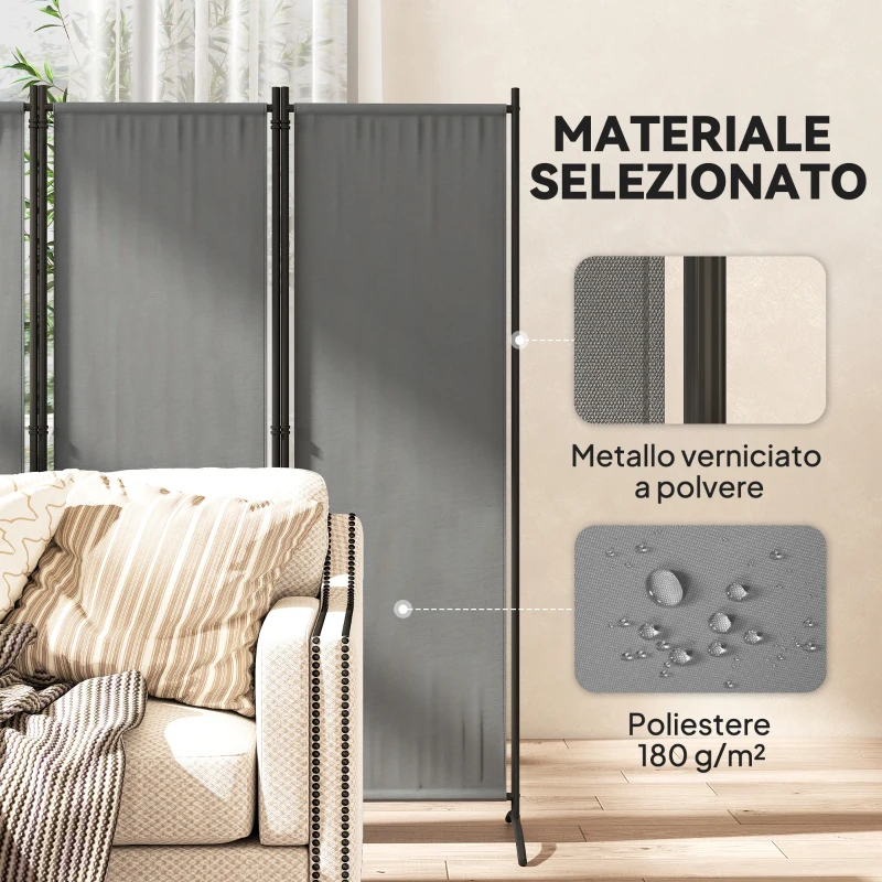Outsunny Paravento da Esterno e Interno a 4 Pannelli Pieghevole, 221x50x172cm, Grigio Scuro