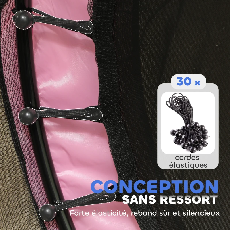 HOMCOM Trampoline Enfant Ø 1,40 × 1,90H m Filet de sécurité Porte zipée Couvre-Ressorts 6 poteaux rembourrés Inclus Rose
