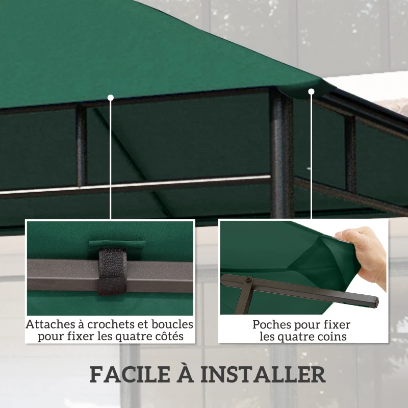 Outsunny Replacement Canopy for Pavilion Replacement Roof Gazebo High-Density Polyester Fabric 180 g/m² UV-Resistant 3 x 3 m Green