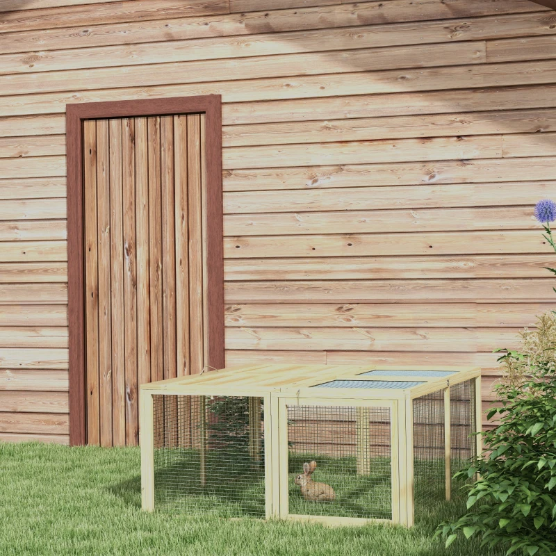 PawHut Enclos Lapin Extérieur Cage Lapin Intérieur Pliable Toit Ouvrant Total Poignée 1,44㎡ 120x120x57cm Naturel