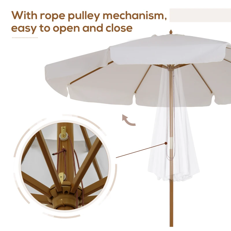 Outsunny 3.3m Elegant Wooden Parasol - Cream