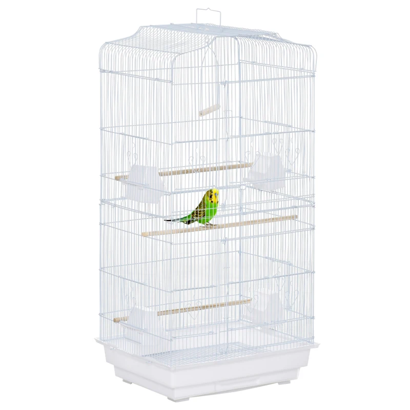 PawHut Large Metal Bird Cage with Perches, Food Bowls, Swing, for Budgies, Parakeets, White