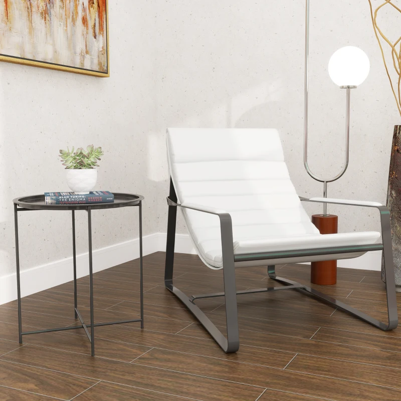 Outsunny Petite table basse ronde table d'appoint plateau amovible avec bord relevé pieds pliables en acier Ø 46 x 53 cm noir