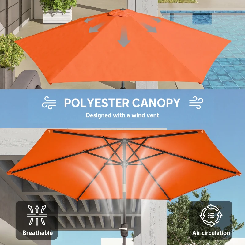 Outsunny 2.6 m Garden Parasol Umbrella with Aluminium Pole, Outdoor Patio Umbrella with Tilt and Crank, Vent, Orange