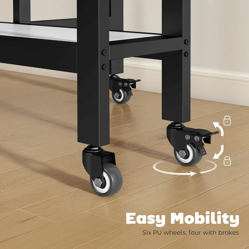 HOMCOM Folding Dining Table, Drop Leaf Table with Open Shelf, Rolling Kitchen Table for Dining Room, Small Spaces, White Marble