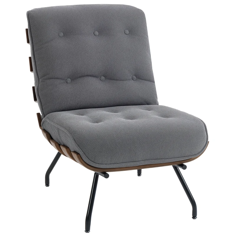 HOMCOM Accent Chair, Linen-look Fabric Reading Chair with Spring Cushion, Slatted Support, Steel Frame, Dark Grey