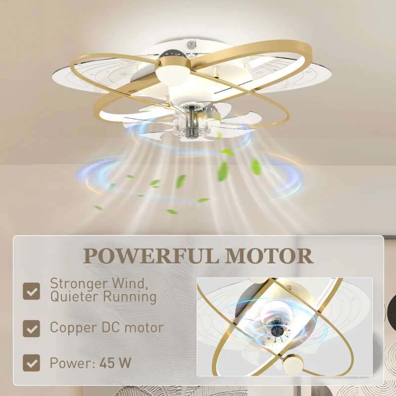 HOMCOM Ceiling Fan with Light and Remote, 3 Colour Temperatures, LED Mount Ceiling Fan Light for Bedroom, Gold Tone