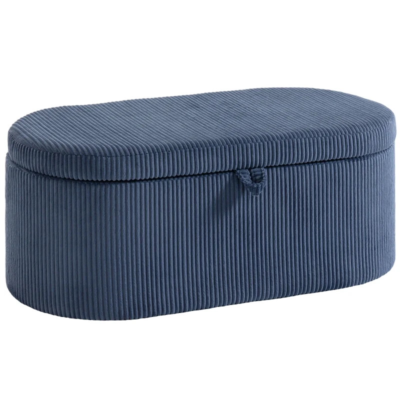 HOMCOM Storage Ottoman, Corduroy Upholstered Ottoman Storage Box with Padded Seat, 105 x 51 x 49 cm, Blue