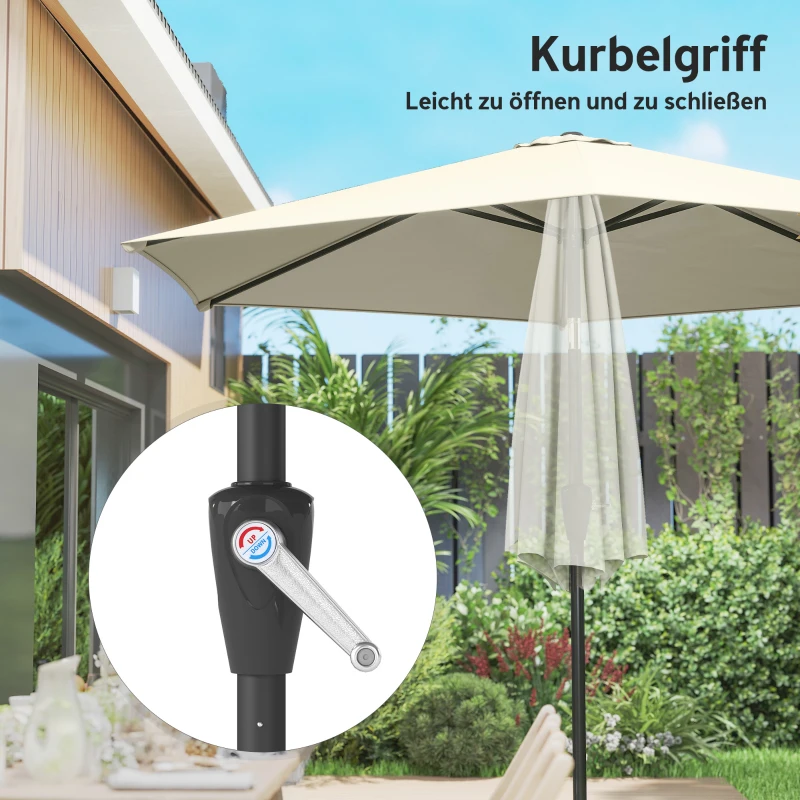 Outsunny Sonnenschirm 270 cm knickbar Balkonschirm mit Kurbel UV 50+ Gartenschirm Cremeweiß