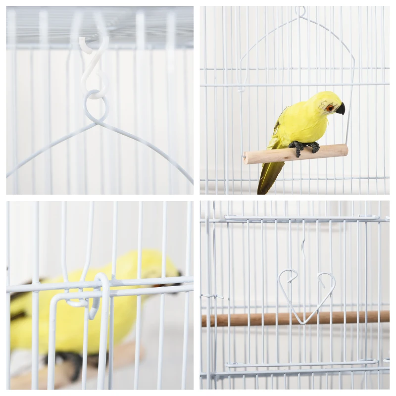 PawHut Large Metal Bird Cage with Perches, Food Bowls, Swing, for Budgies, Parakeets, White