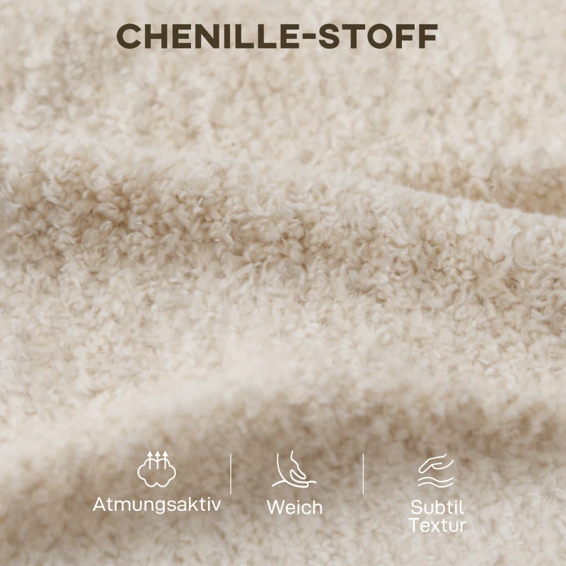 HOMCOM Beige 3-zitsbank met velours-look bekleding, diepe zit, veerkussens, brede armleuningen en 4 kussens