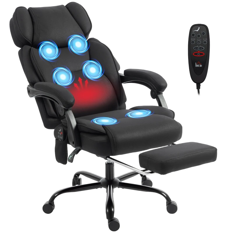 HOMCOM High Back Vibration Massage Office Chair Heated Reclining Computer Chair w/ Adjustable Height, Swivel Wheels, Black