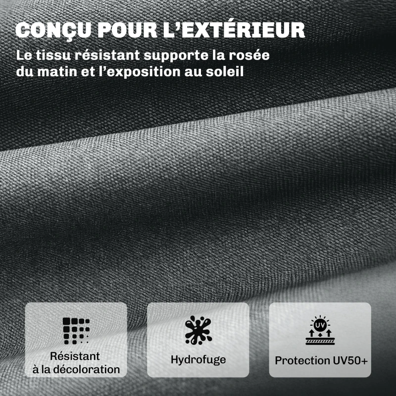 Outsunny Coussin Bain de Soleil Chaise Longue en Mousse à Mémoire avec Sangles, Protection UV50+, 198x65x13cm, Gris foncé