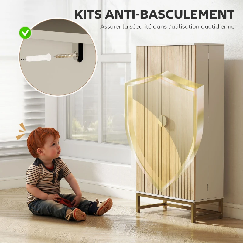 HOMCOM Armoire de cuisine meuble cuisine rangement avec 12 étagères à portes, étagères ajustables, 58x29x119,5cm, blanc(m-7)