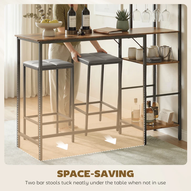 HOMCOM 3 Piece Breakfast Bar Table and Stools Set, Rustic Brown