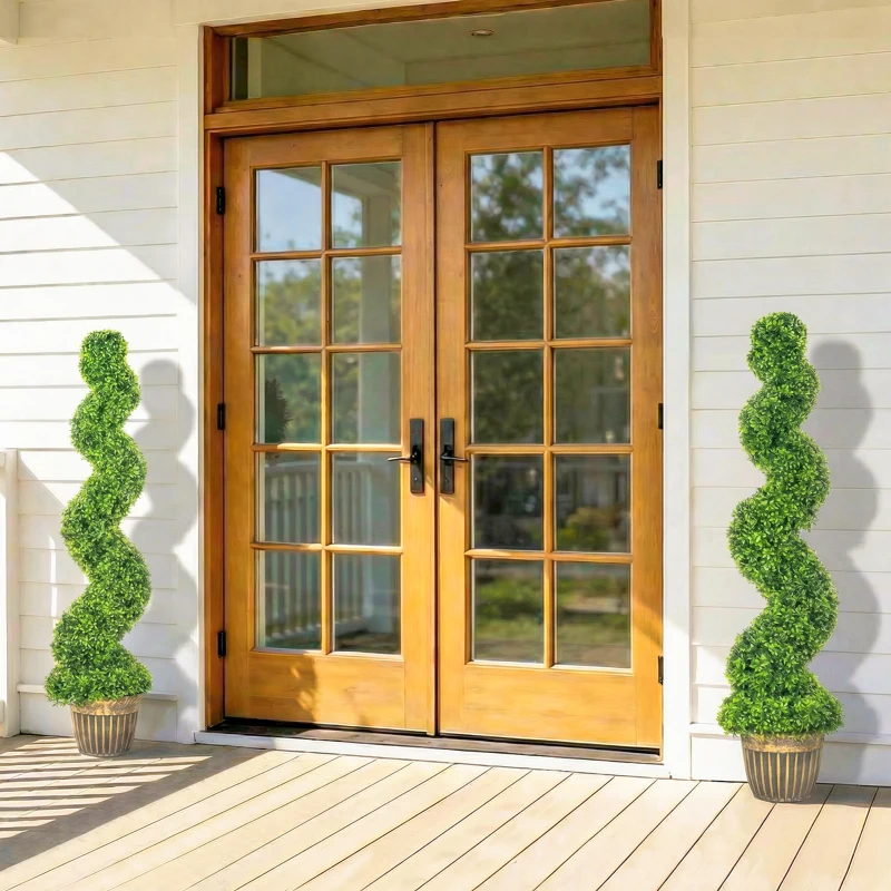 HOMCOM Set of 2 Artificial Plants, Topiary Spiral Boxwood Trees with Pot, for Home Indoor Outdoor Decor, 150cm