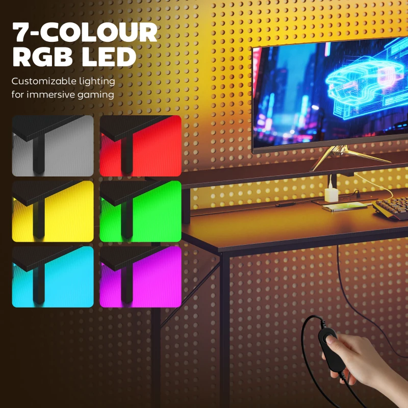 HOMCOM 147cm Gaming Desk with Charging Station and Monitor Stand, Computer Table for Home Office with RGB Lights, Black