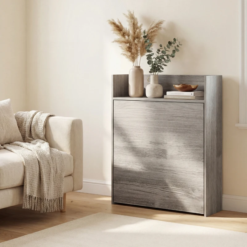 HOMCOM Kitchen Table, Folding Dining Table, with 4-Tier Shelves, Modern Drop-Leaf Table, Grey Wood Effect