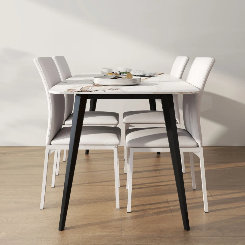 HOMCOM Lot de 4 chaises de salle à manger, chaises de cuisine, capitonnage rhombique et pieds en métal, 41x50x91cm, blanc