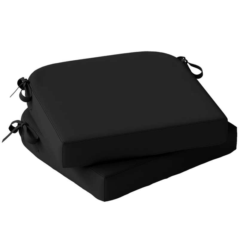 Outsunny Outdoor Chair Seat Cushions Set of 2, Garden Chair Cushions with 7cm Thick Foam & Ties, Black