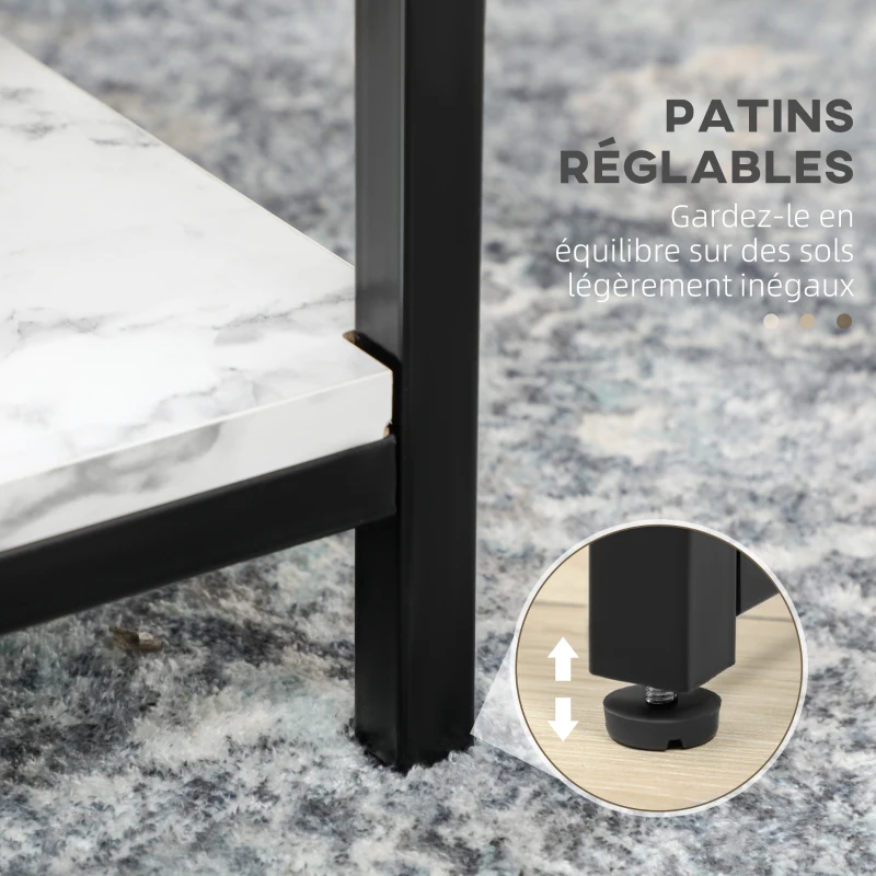 HOMCOM Set of 2 side tables nesting stackable coffee tables with marble-effect wood-look top black metal frame