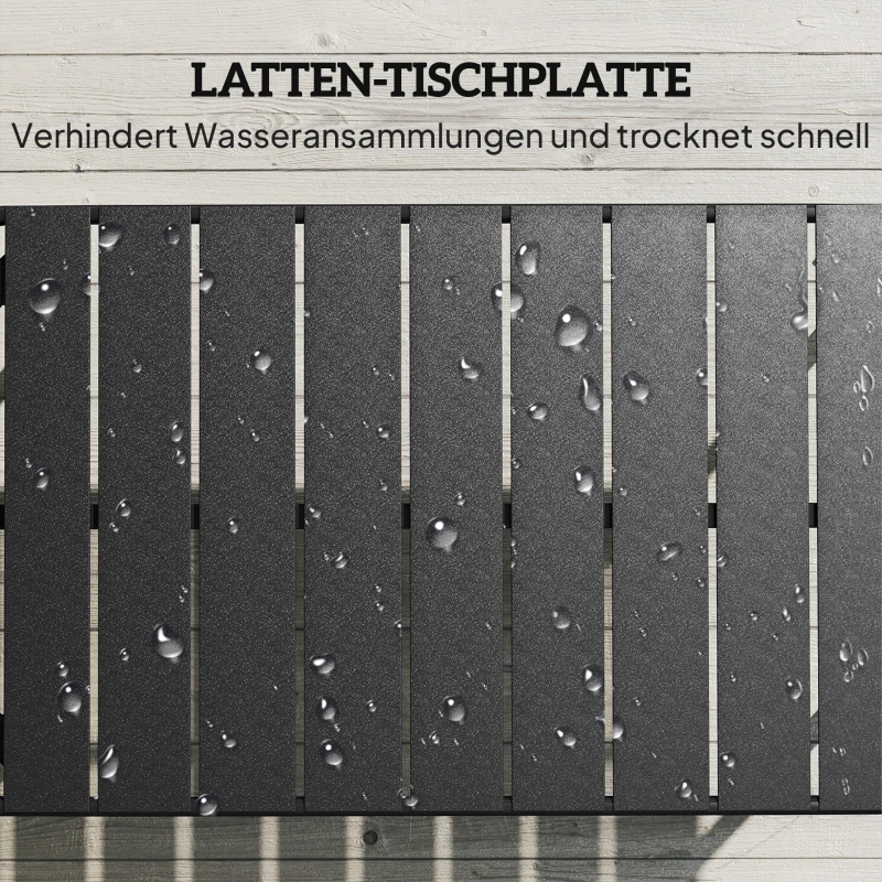 Outsunny Outdoor-Couchtisch, wetterfester rechteckiger Metall-Patiotisch mit Lamellentischplatte für den Außenbereich