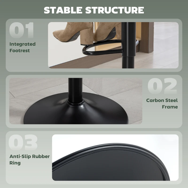 HOMCOM Bar Stools Set of 2, Modern Swivel Barstools with Footrest for Kitchen Island and Dining Room, Green