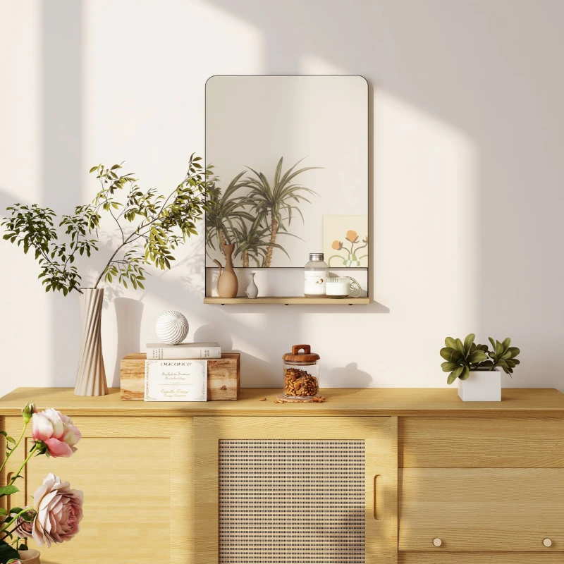 HOMCOM Wall Mirror with Wood Shelf - Black