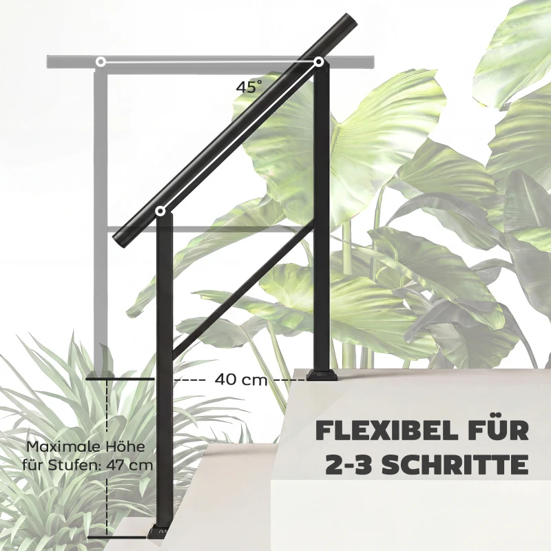 Outsunny Treppengeländer für 2-3 Stufen, 94cm, Winkelverstellbar Handlauf Außen und Innen Metall Schwarz