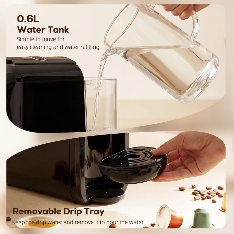 HOMCOM Pod Coffee Machine for Nespresso, Dolce Gusto Capsule & Ground Coffee, Small Semi Automatic Coffee Maker, 19 Bar, 0.6L