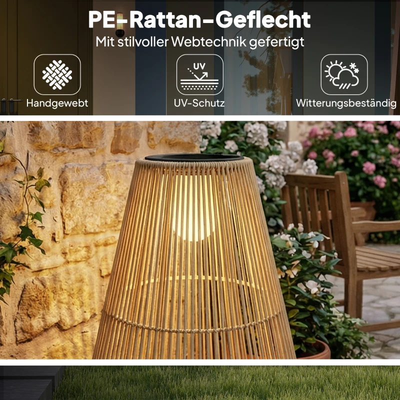 Outsunny Solar Stehlampe Rattan Solarlampen mit Lichtsensor LED Solarleuchte im Boho-Stil IP44 Wasserdicht