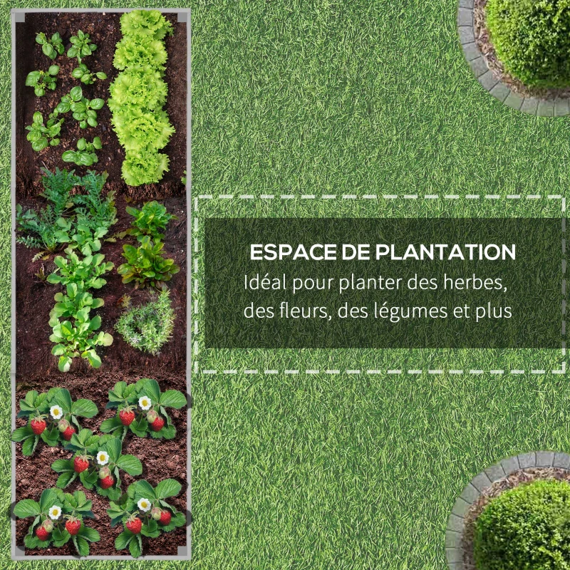 Outsunny Planter on Casters - Rectangular Planter - Irrigation Inserts, Drainage Felt Included - metal, solid wood, gray