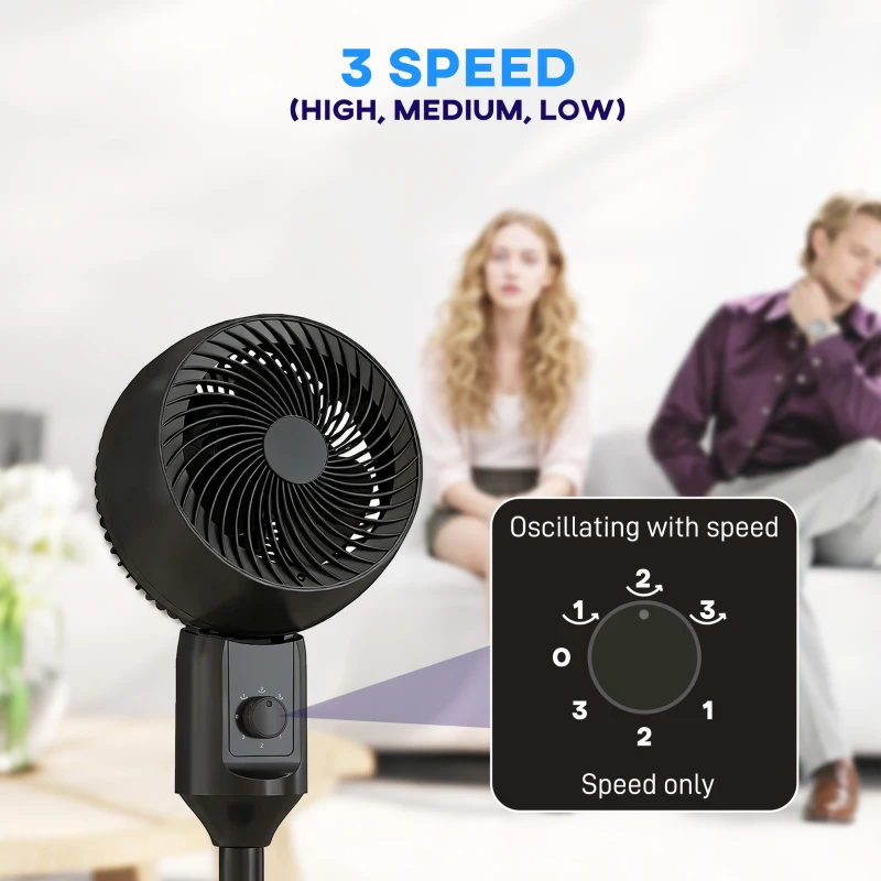 HOMCOM Air Circulator Fan Pedestal Cooling Fan with 3 Speed and Carry Handle, 9 Inch, Black