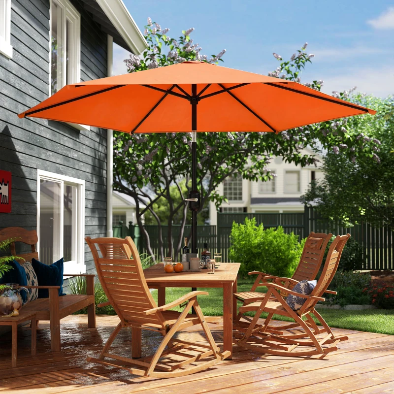 Outsunny 2.6 m Garden Parasol Umbrella with Aluminium Pole, Outdoor Patio Umbrella with Tilt and Crank, Vent, Orange