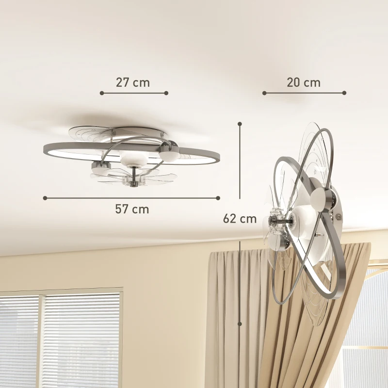 HOMCOM Ceiling Fan with Light and Remote, 3 Colour Temperatures, LED Mount Ceiling Fan Light for Bedroom, Silver Tone