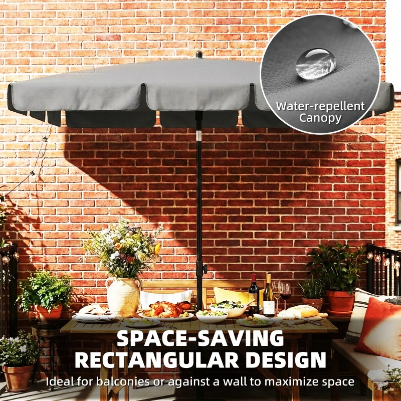 Outsunny Prostokątny parasol balkonowy z 3-stopniową regulacją kąta nachylenia, plażowy z 8 ramionami, 183x122x222 cm, ciemnoszary