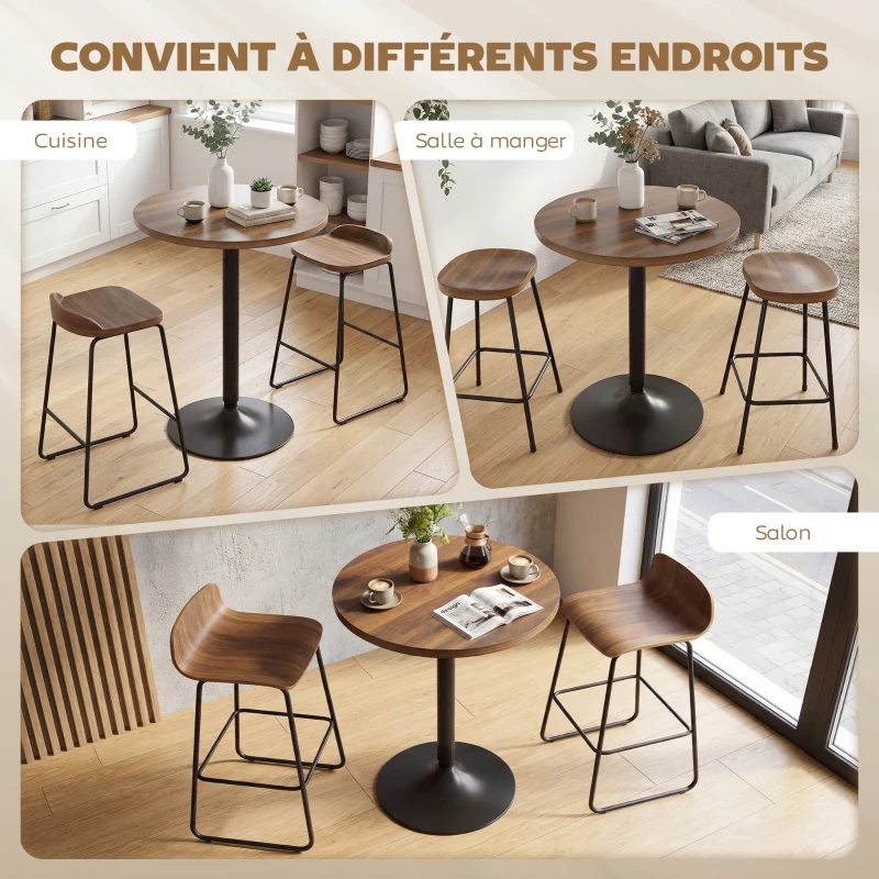 HOMCOM Table de bar ronde 60 cm, table haute cuisine mange-debout avec patins antidérapants, pour cuisine, salon, noyer