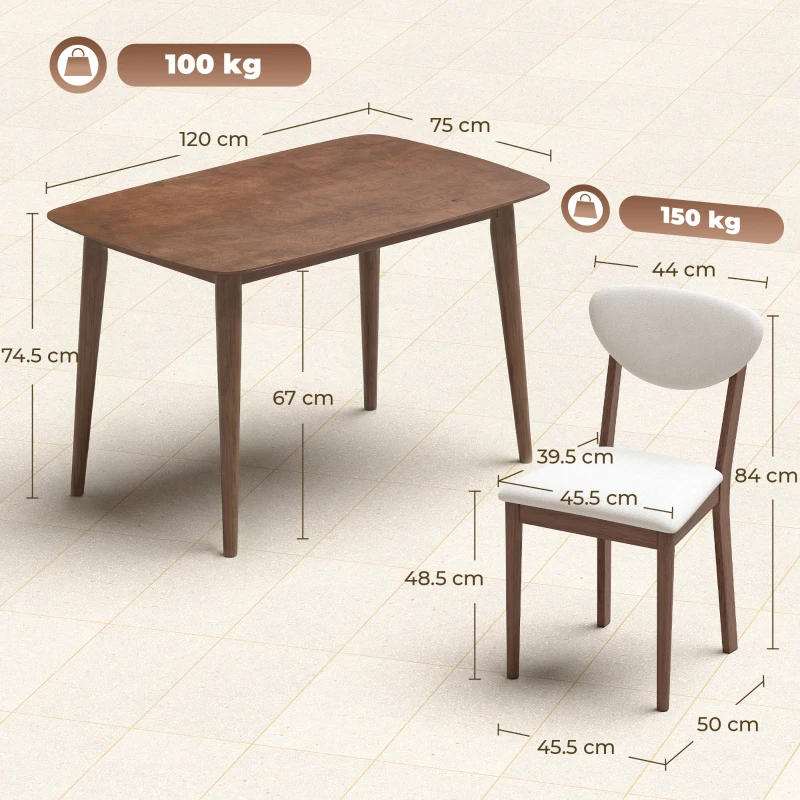 HOMCOM Set tavolo da pranzo con 4 sedie imbottite per 4 persone, Crema