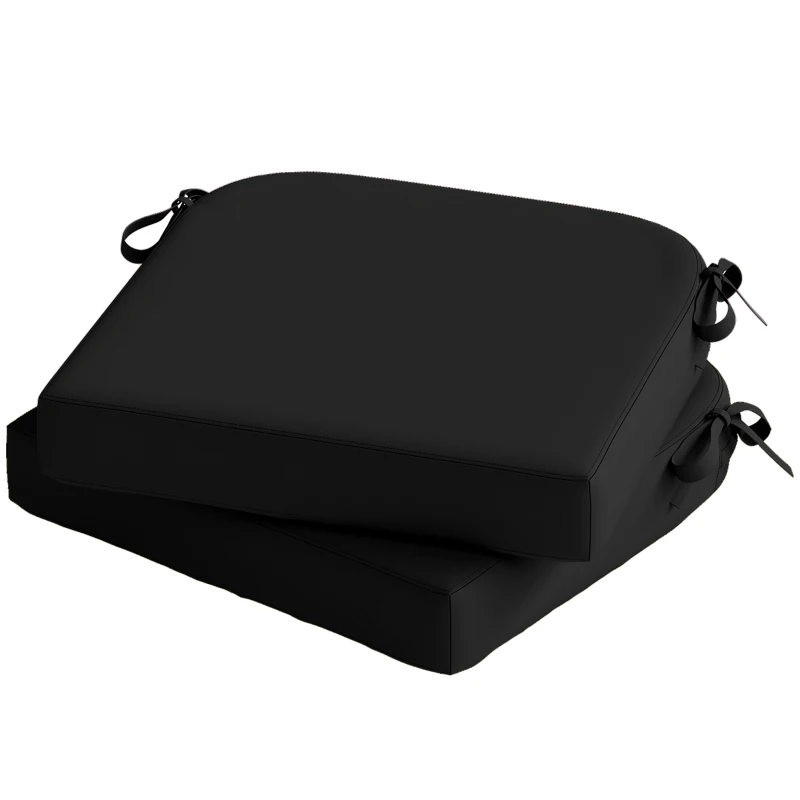 Outsunny Outdoor Chair Seat Cushions Set of 2, Garden Chair Cushions with 7cm Thick Foam & Ties, Black