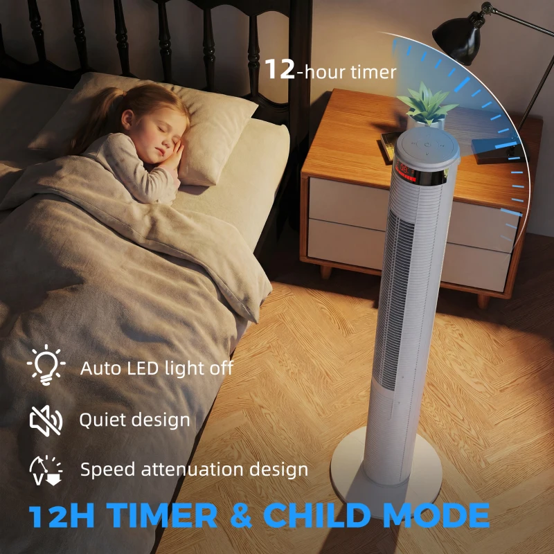 HOMCOM Oscillating Tower Fan Remote Control 3 Speed Modes Cooling Machine White