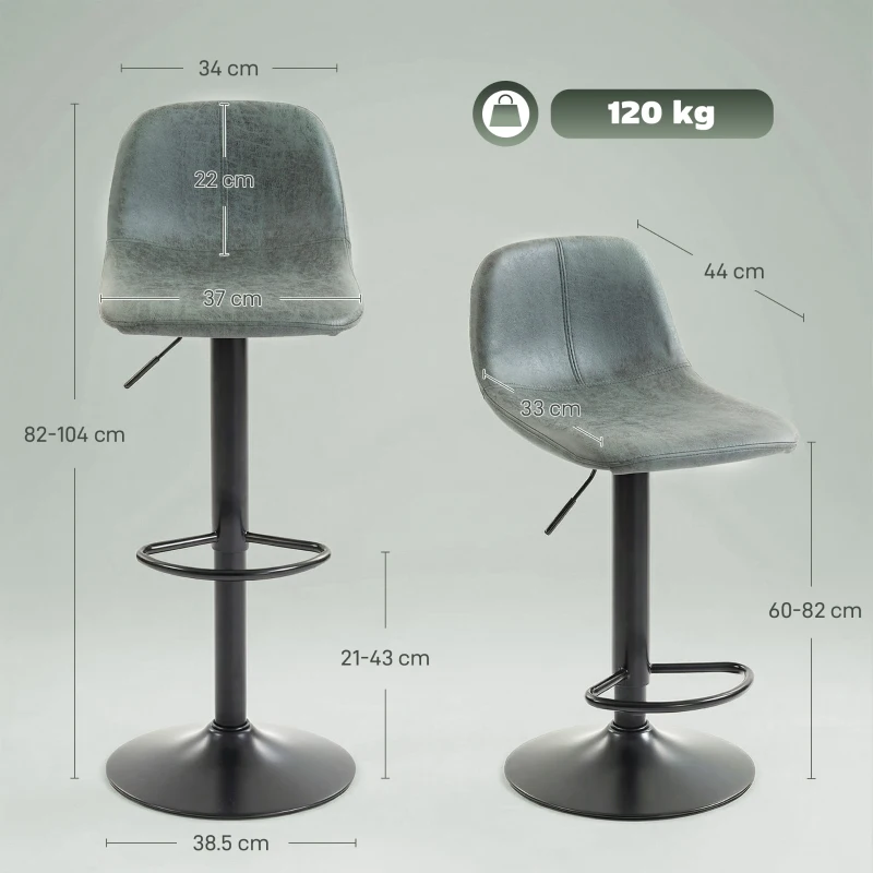 HOMCOM Bar Stools Set of 2, Modern Swivel Barstools with Footrest for Kitchen Island and Dining Room, Green