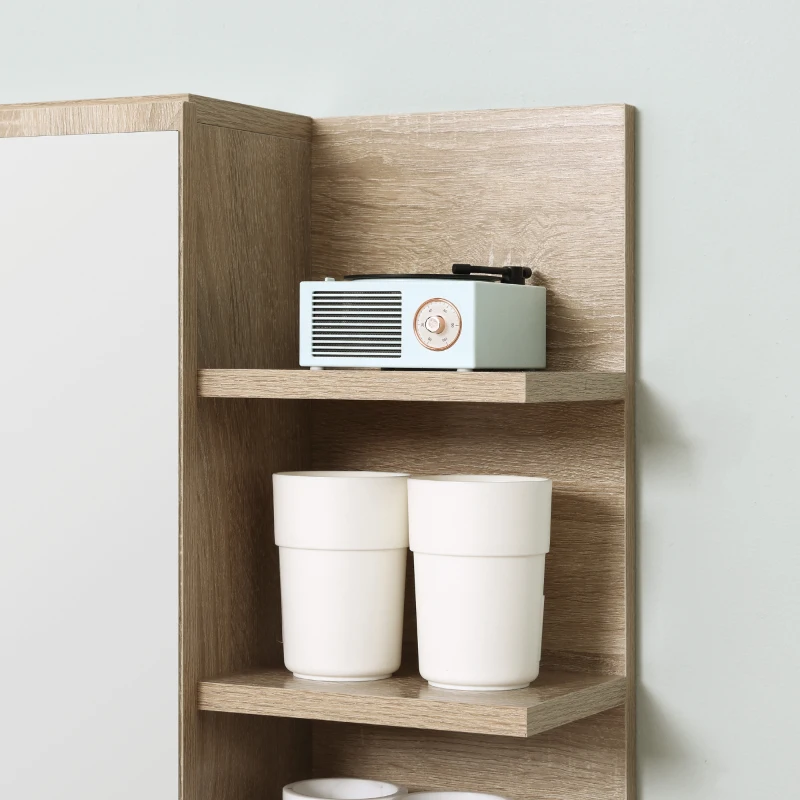 kleankin Bathroom Mirror Cabinet with Shelf - 3 Side Shelves - Wall Mounting Kit Included - Particle Board Light Oak Finish